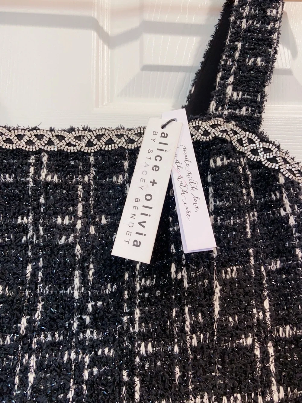 NWT $595 Alice + Olivia Liran Embellished Tweed Minidress In Black